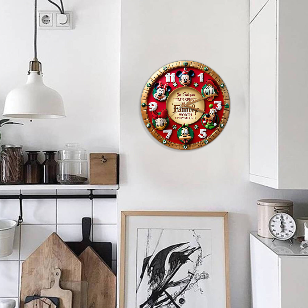 Time Spent WIth Family Worth Every Second - Personalized Mouse Wall Clock