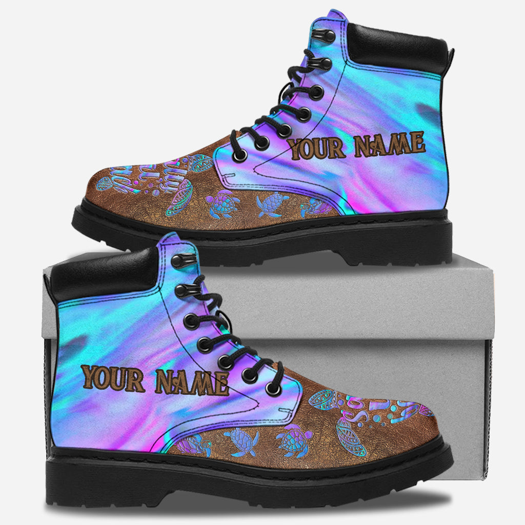 Salty Lil' Beach - Turtle Personalized Leather Pattern Print All Season Boots