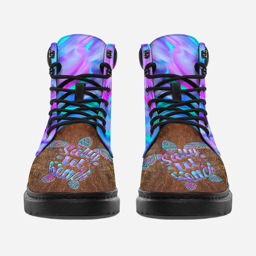 Salty Lil' Beach - Turtle Personalized Leather Pattern Print All Season Boots