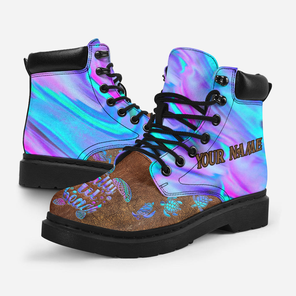 Salty Lil' Beach - Turtle Personalized Leather Pattern Print All Season Boots