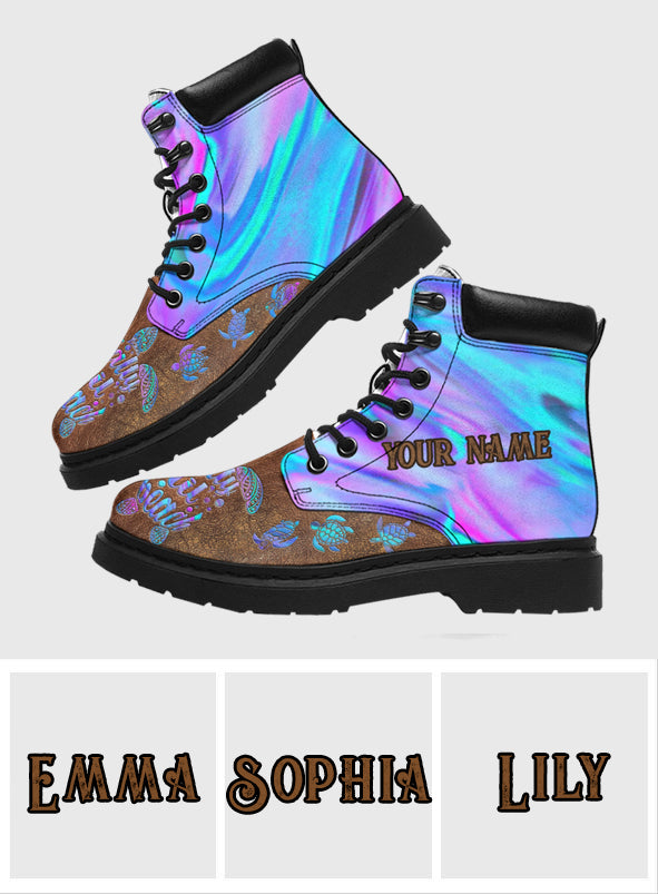 Salty Lil' Beach - Turtle Personalized Leather Pattern Print All Season Boots