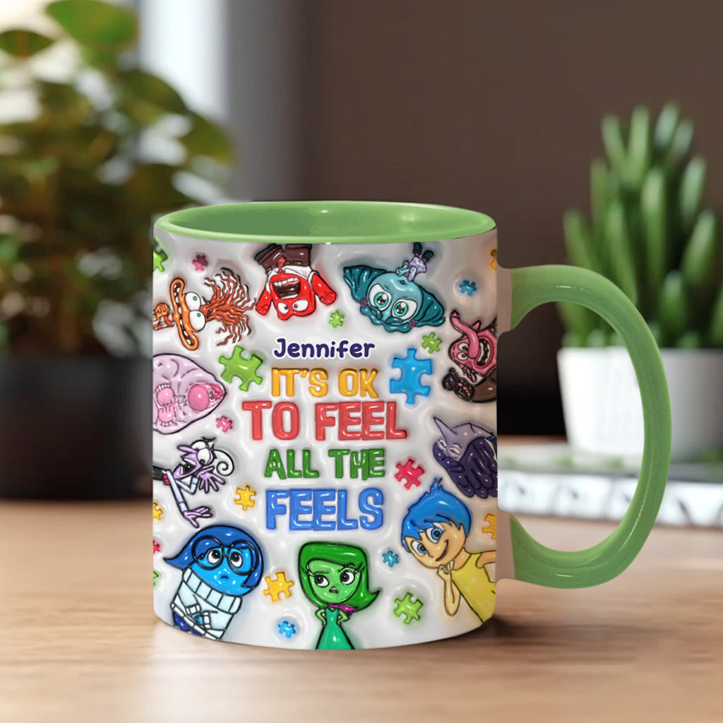 It's Ok To Feel All The Feels - Personalized Autism Awareness Accent Mug