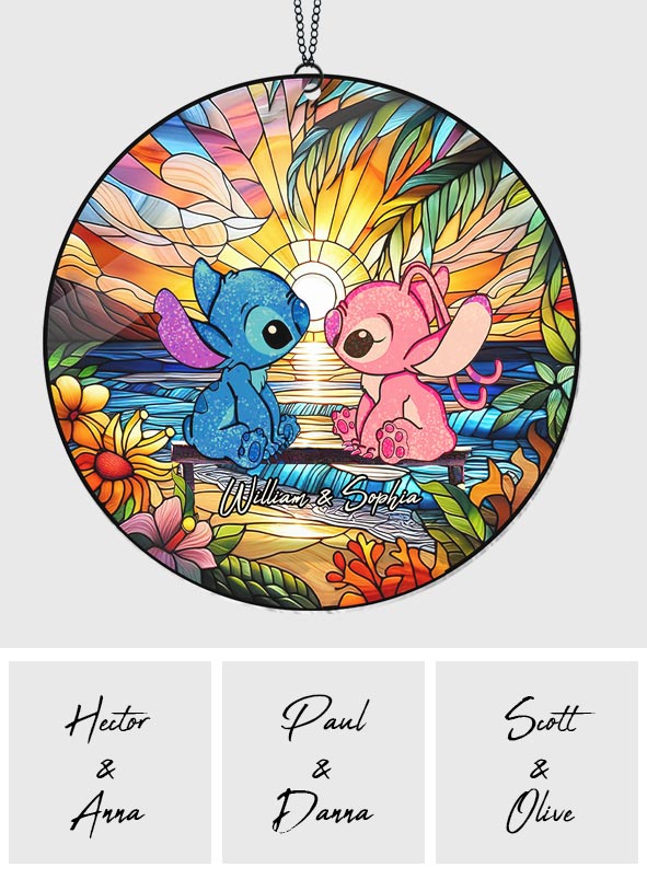 Romantic Sunset - Personalized Ohana Window Hanging Suncatcher Ornament