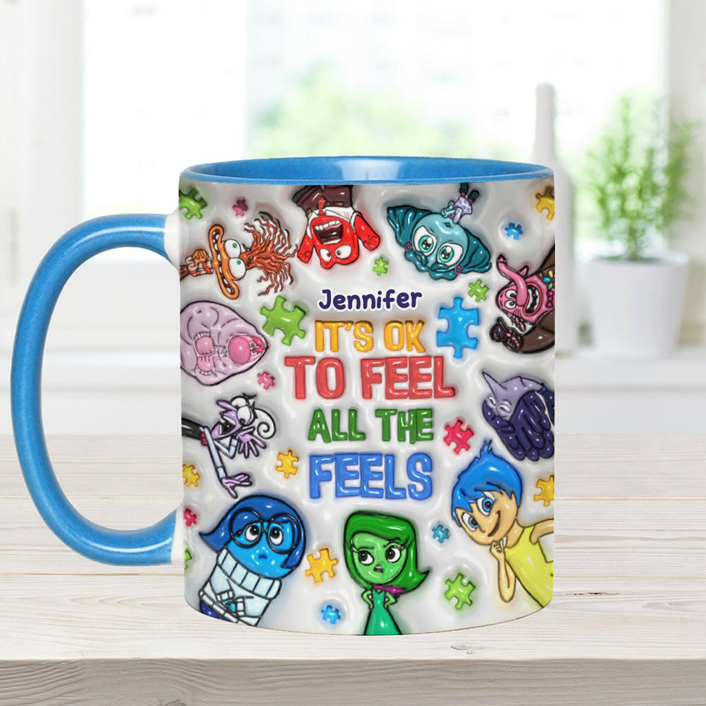 It's Ok To Feel All The Feels - Personalized Autism Awareness Accent Mug