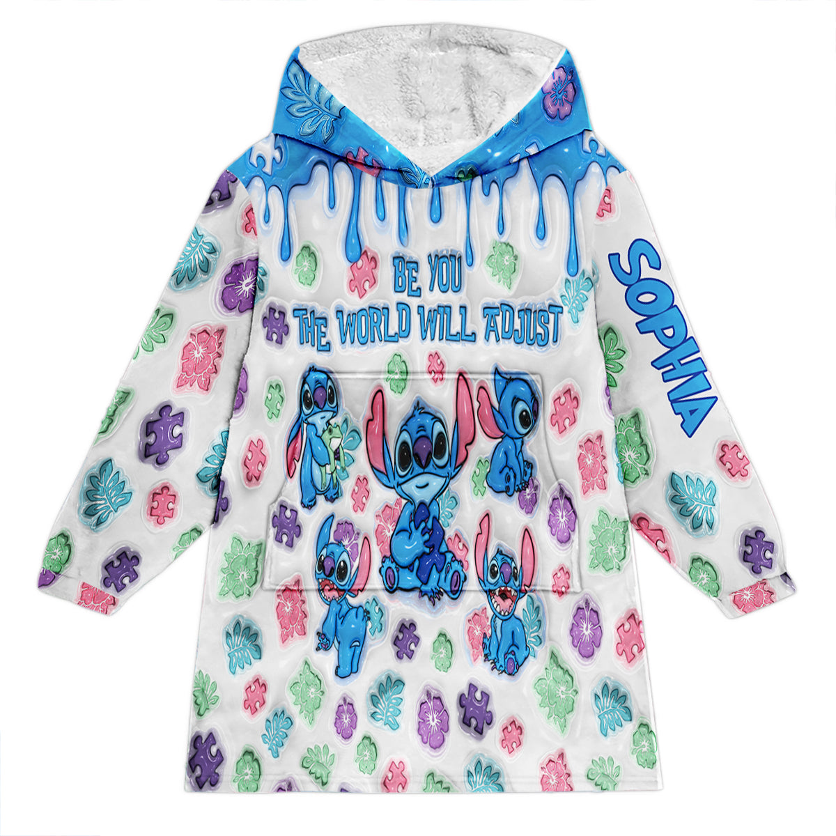 Be You The World Will Adjust - Personalized Autism Awareness Blanket Hoodie