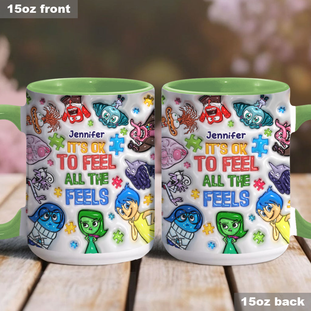 It's Ok To Feel All The Feels - Personalized Autism Awareness Accent Mug