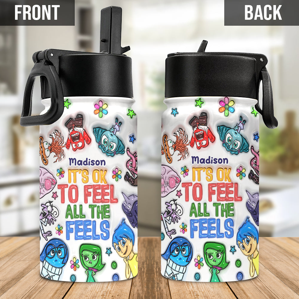 It's Ok To Feel All The Feels - Personalized Kids Water Bottle