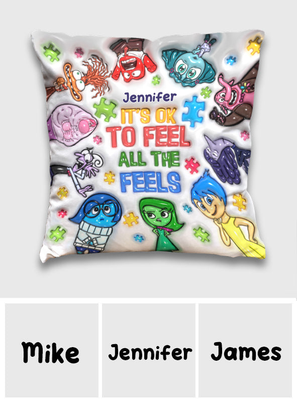 It's Ok To Feel All The Feels - Personalized Autism Awareness Throw Pillow