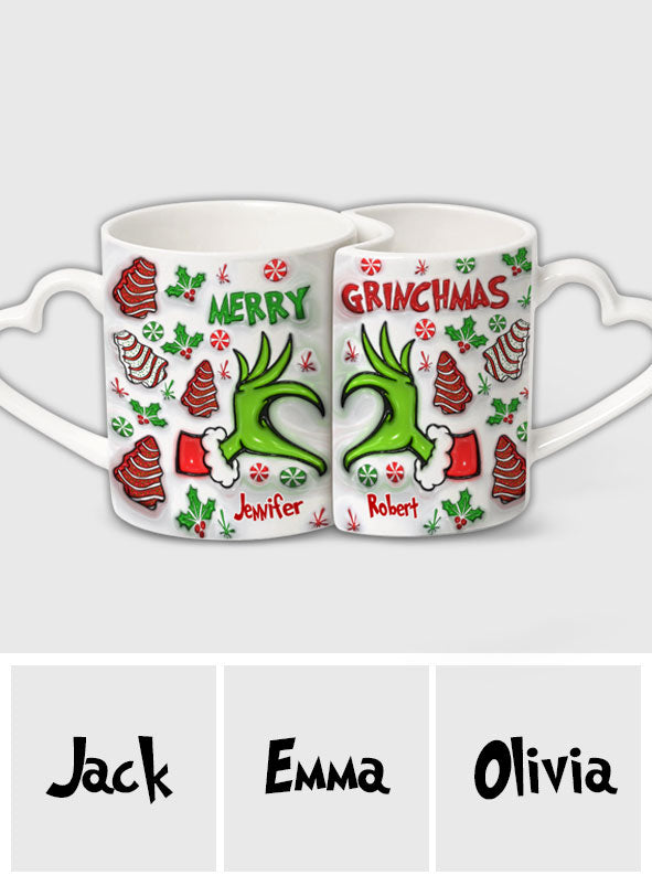 Merry Christmas - Personalized Couple Matching Heart Handle Mug