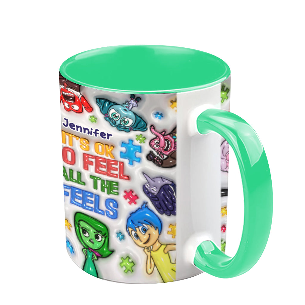 It's Ok To Feel All The Feels - Personalized Autism Awareness Accent Mug
