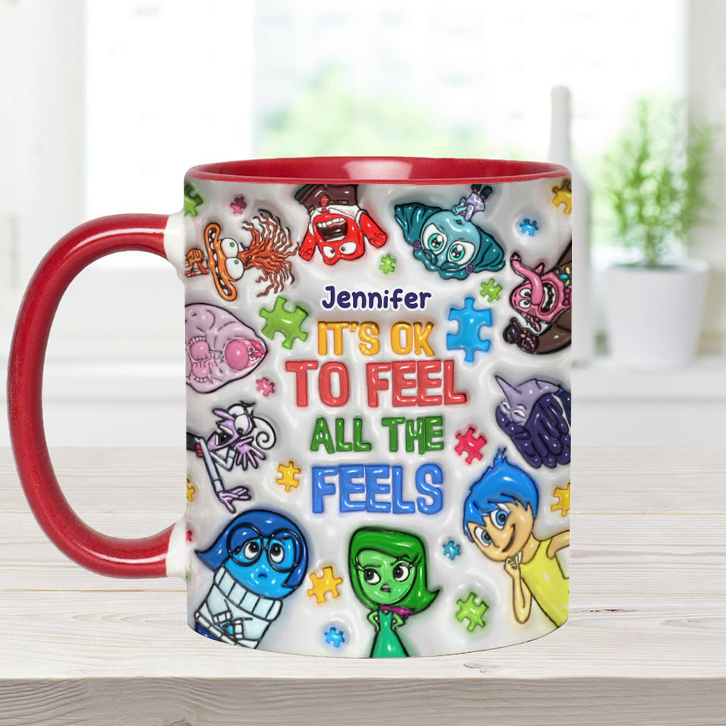 It's Ok To Feel All The Feels - Personalized Autism Awareness Accent Mug