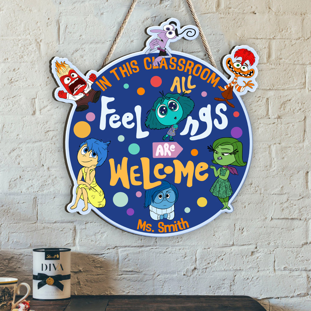In This Class All Feelings Are Welcome - Personalized Custom Shaped Wood Sign