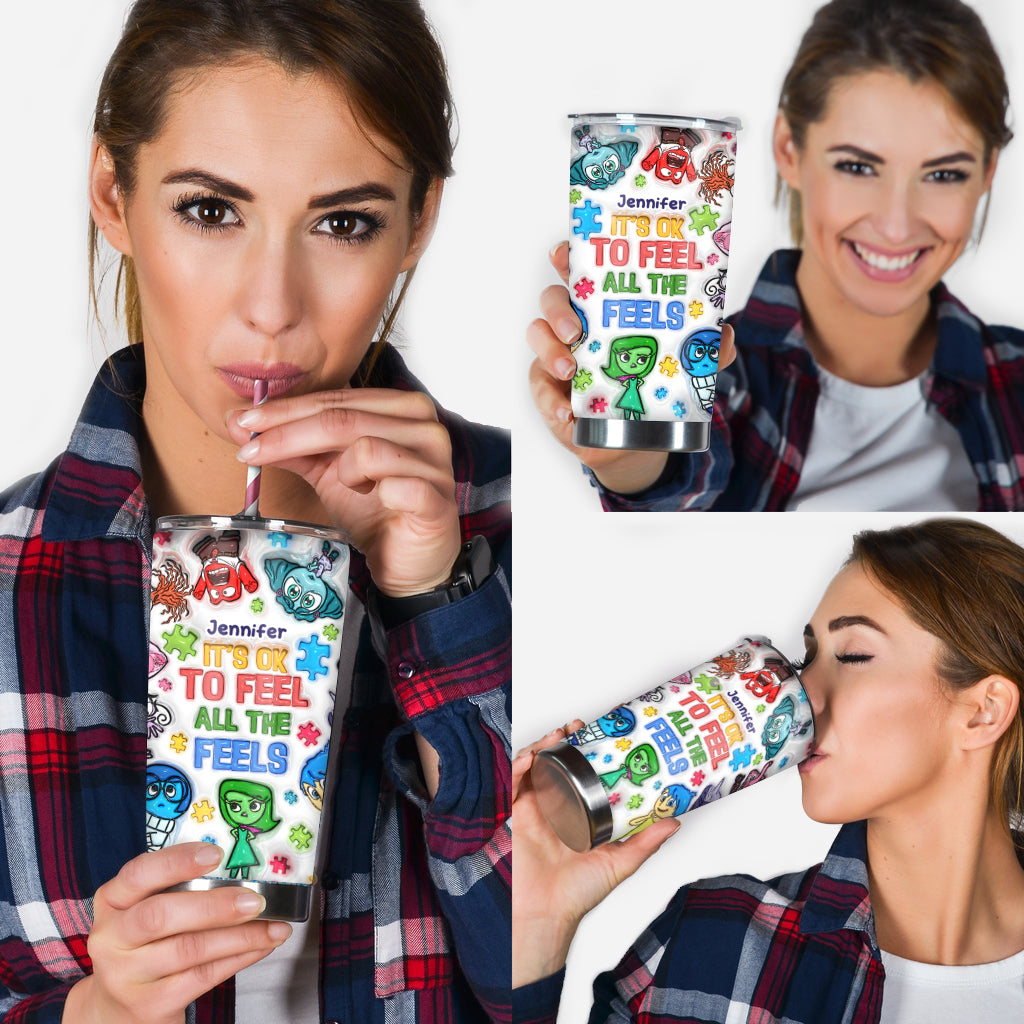 It's Ok To Feel All The Feels - Personalized Autism Awareness Tumbler