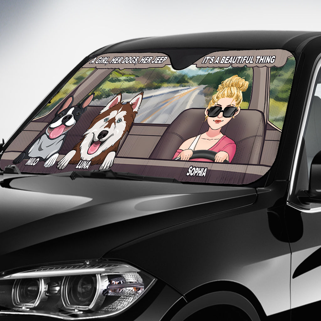 A Girl, Her Dog, Her Jeep - Personalized Dog Car Sunshade