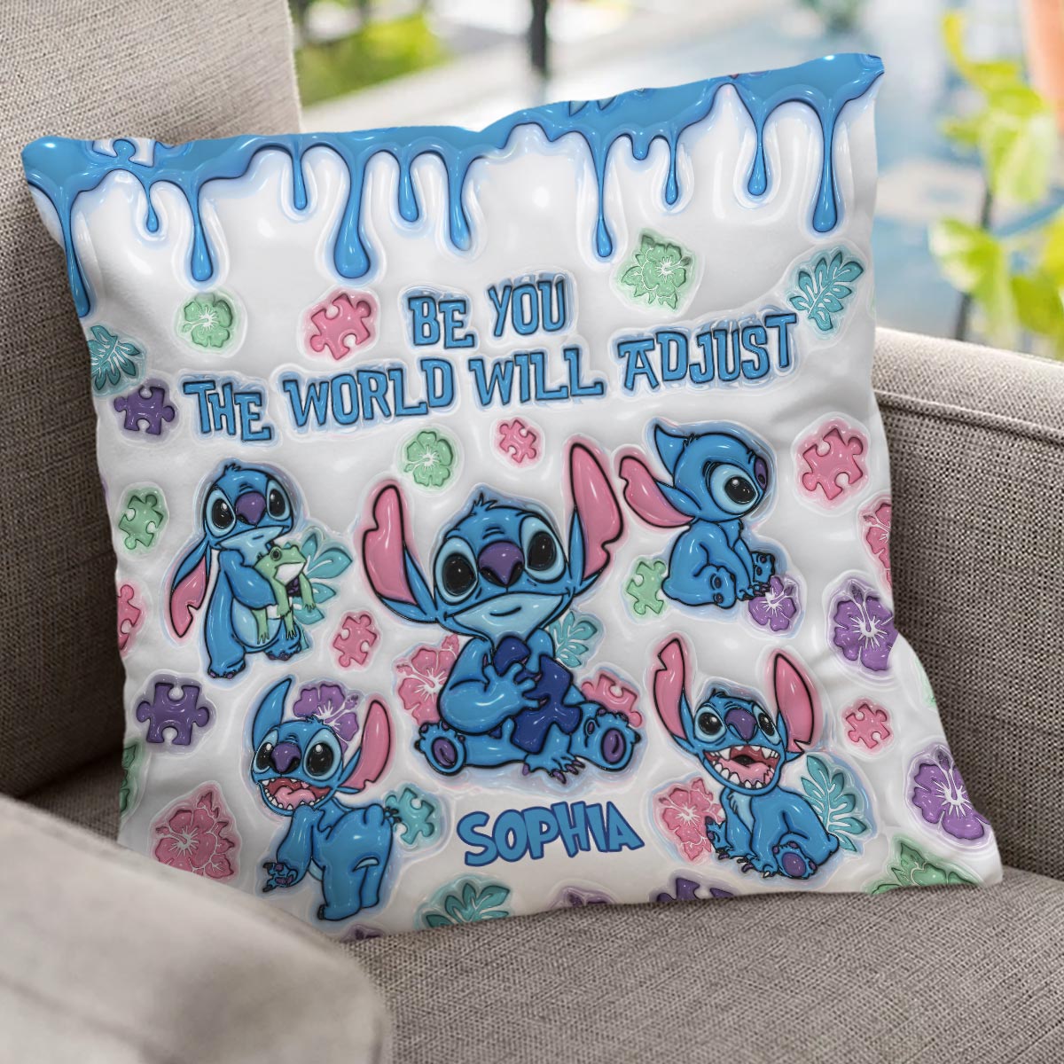 Be You The World Will Adjust - Personalized Autism Awareness Throw Pillow