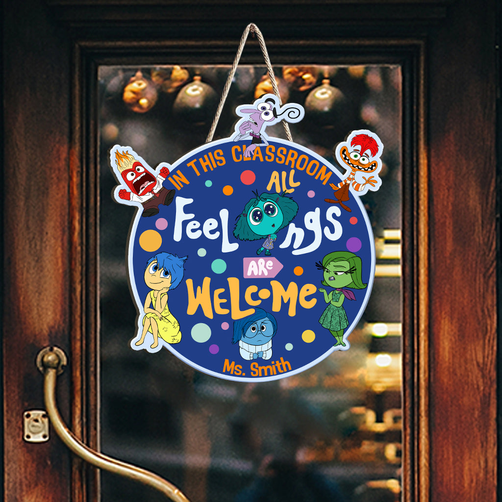 In This Class All Feelings Are Welcome - Personalized Custom Shaped Wood Sign