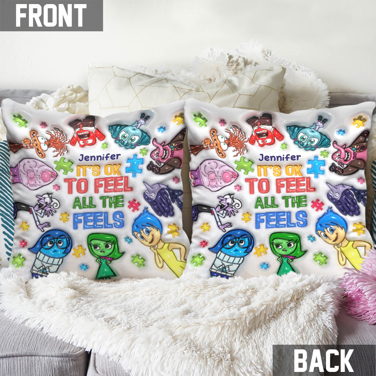 It's Ok To Feel All The Feels - Personalized Autism Awareness Throw Pillow