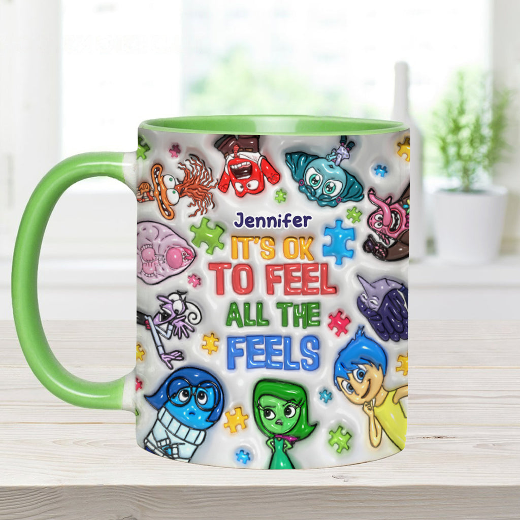It's Ok To Feel All The Feels - Personalized Autism Awareness Accent Mug