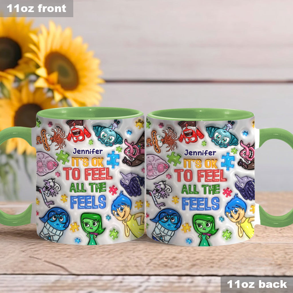 It's Ok To Feel All The Feels - Personalized Autism Awareness Accent Mug