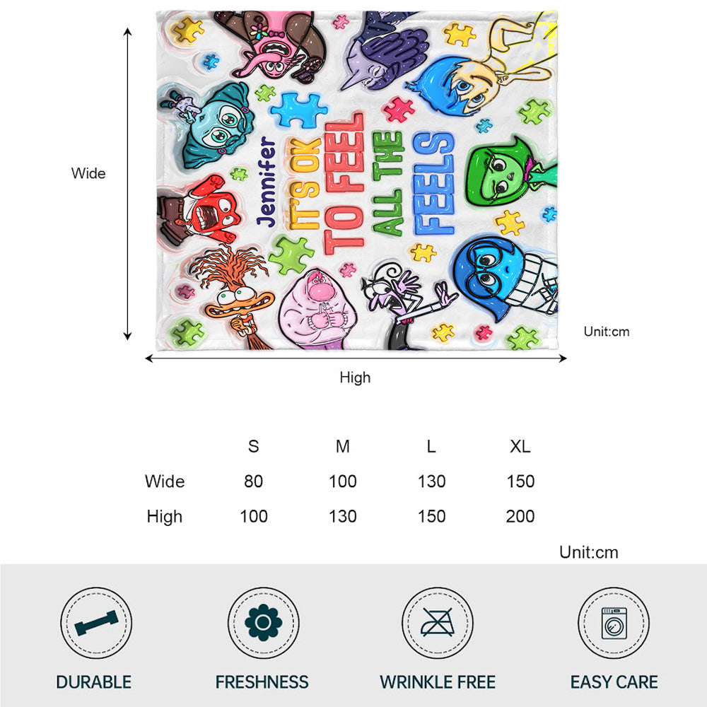 It's Ok To Feel All The Feels - Personalized Autism Awareness Blanket