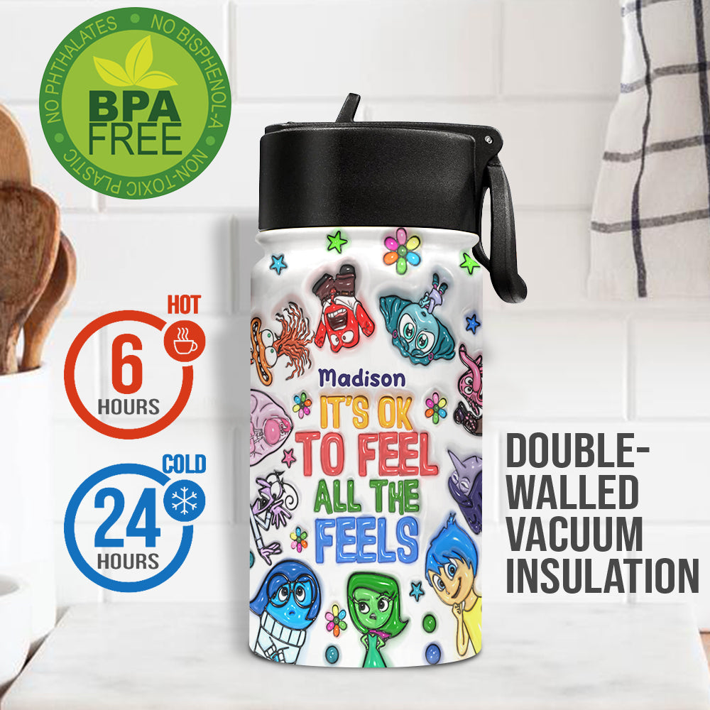 It's Ok To Feel All The Feels - Personalized Kids Water Bottle