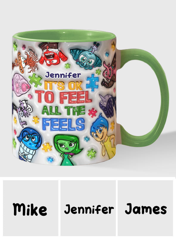 It's Ok To Feel All The Feels - Personalized Autism Awareness Accent Mug