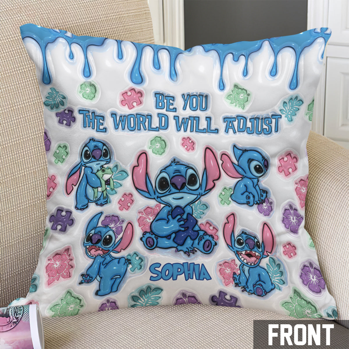 Be You The World Will Adjust - Personalized Autism Awareness Throw Pillow