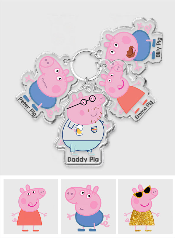 Daddy Pig - Personalized Pink Pig Keychain with Charms