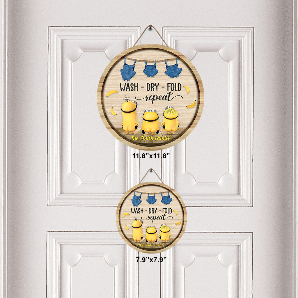 Wash Dry Fold Repeat - Personalized Round Wood Sign