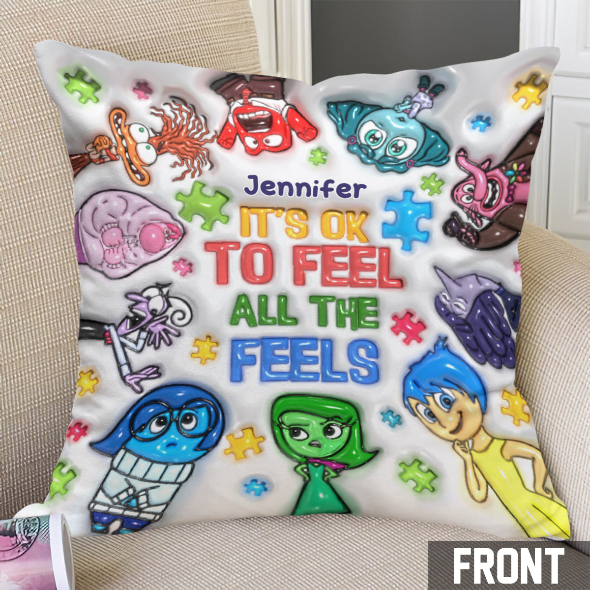 It's Ok To Feel All The Feels - Personalized Autism Awareness Throw Pillow