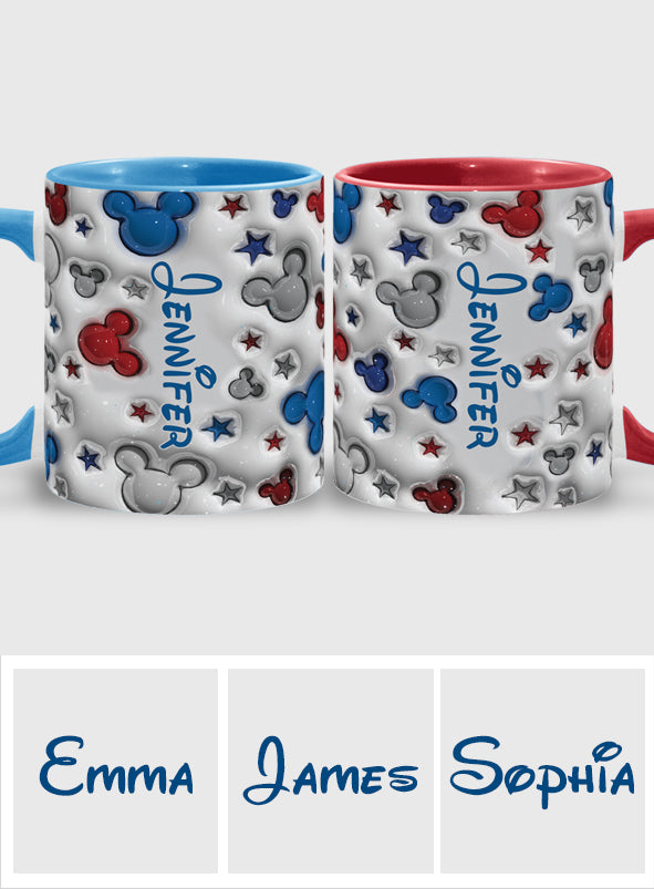 Magical Mouse Ears Blue White Red Star - Personalized Mouse Accent Mug