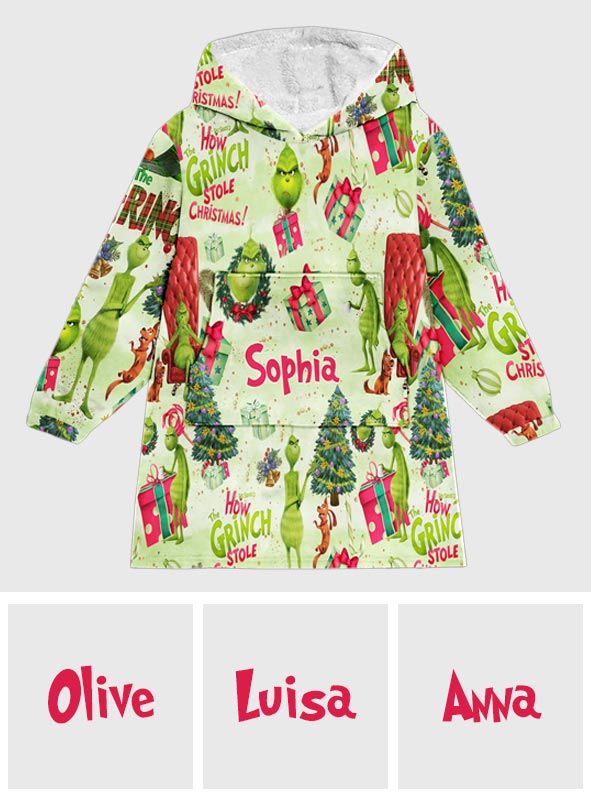 Green Christmas - Personalized Stole Christmas Blanket Hoodie