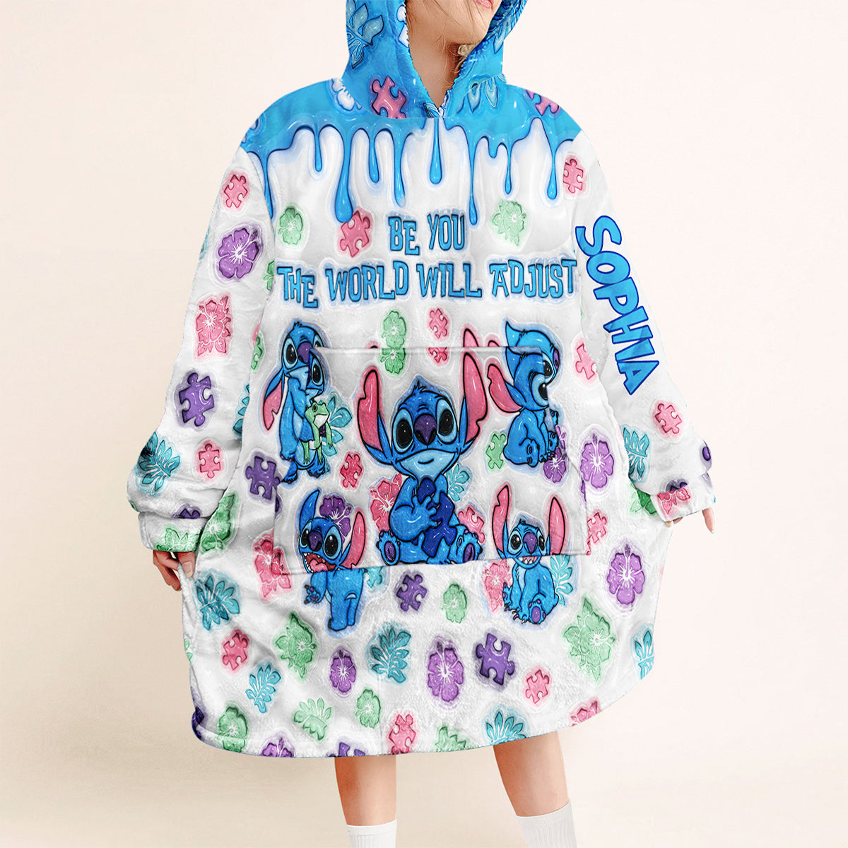 Be You The World Will Adjust - Personalized Autism Awareness Blanket Hoodie