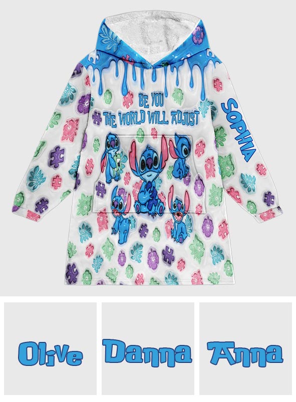 Be You The World Will Adjust - Personalized Autism Awareness Blanket Hoodie
