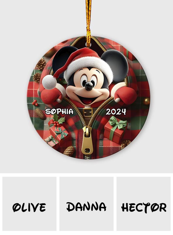 Peeking Santa Claus - Personalized Mouse Ornament