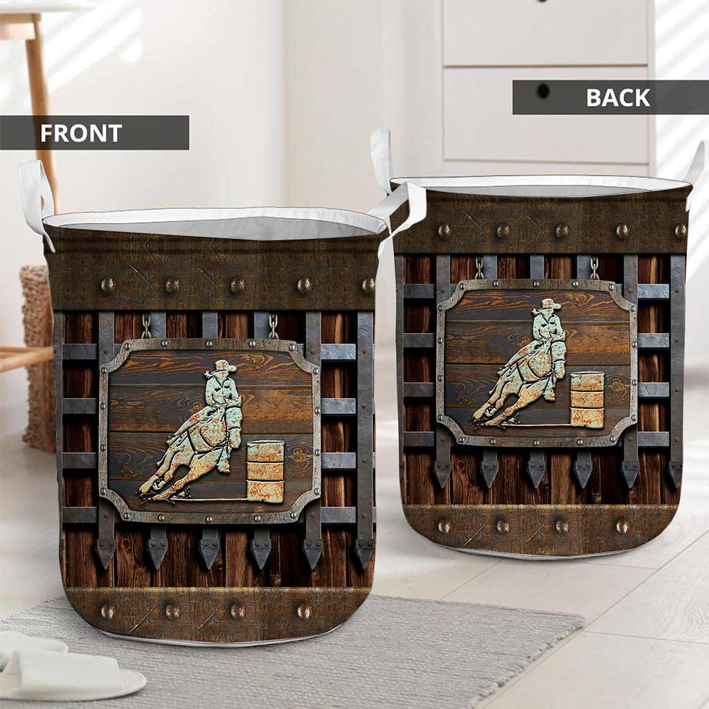Horse Faux Wood Pattern Print Horse Storage Basket 0622