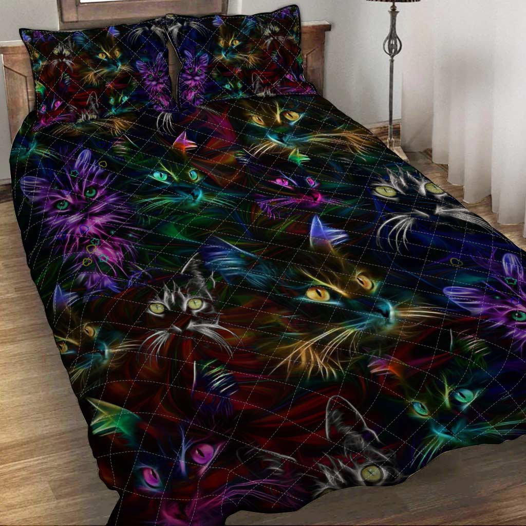 Cat Neon Cat Quilt Set 0622