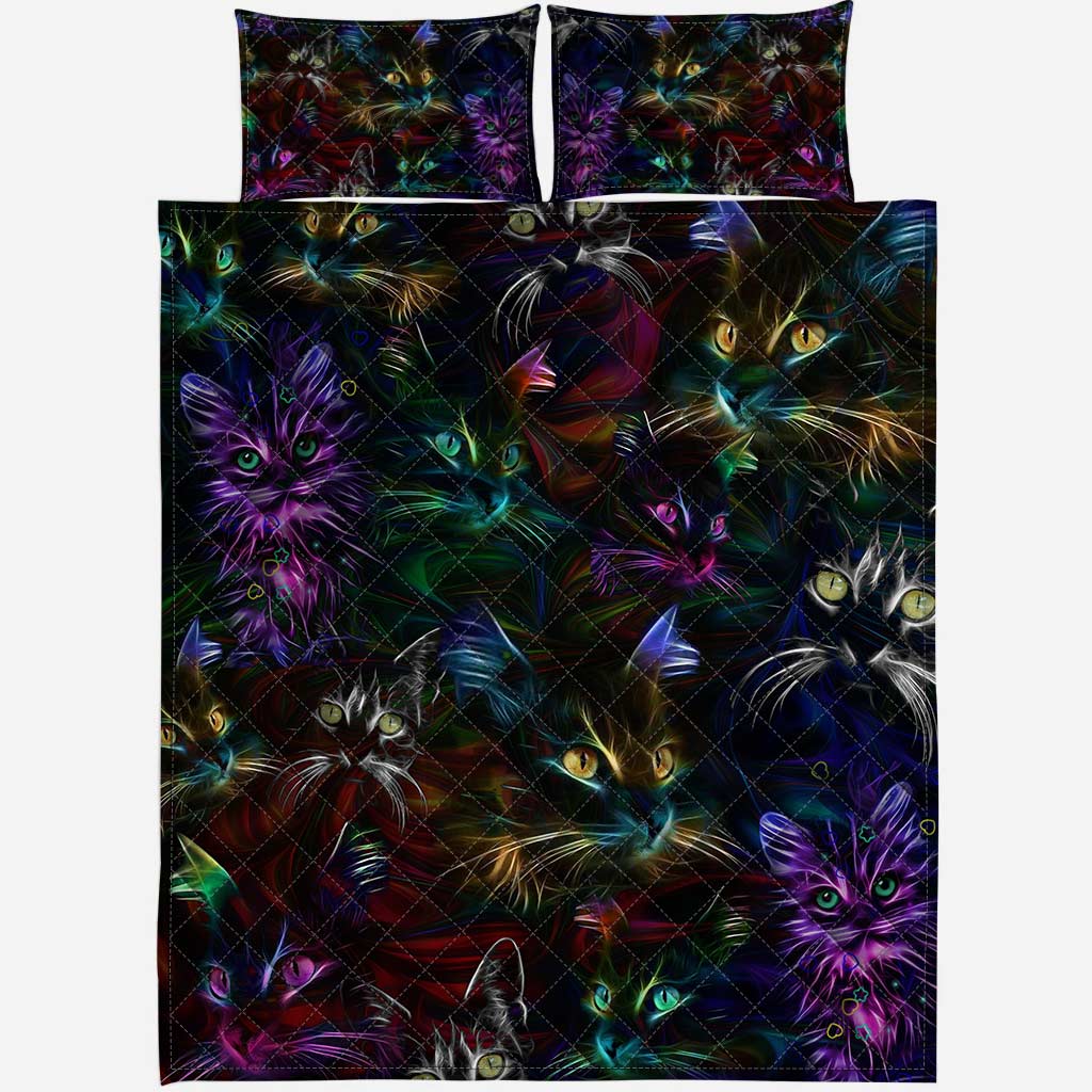 Cat Neon Cat Quilt Set 0622