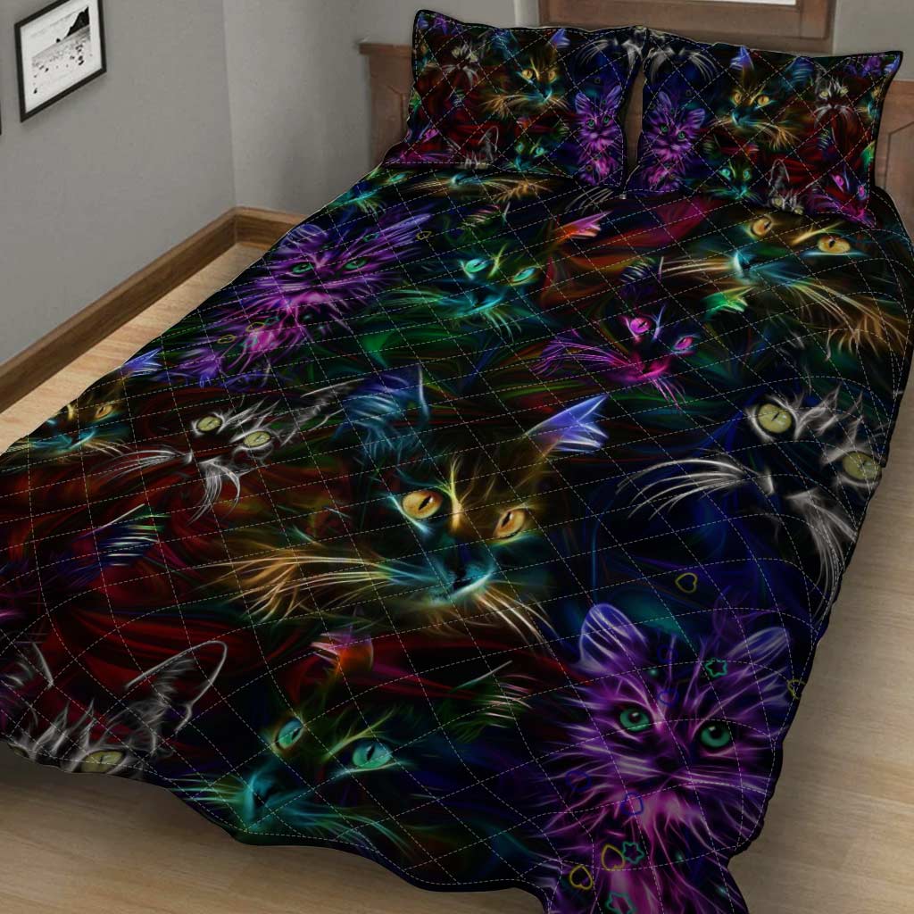 Cat Neon Cat Quilt Set 0622