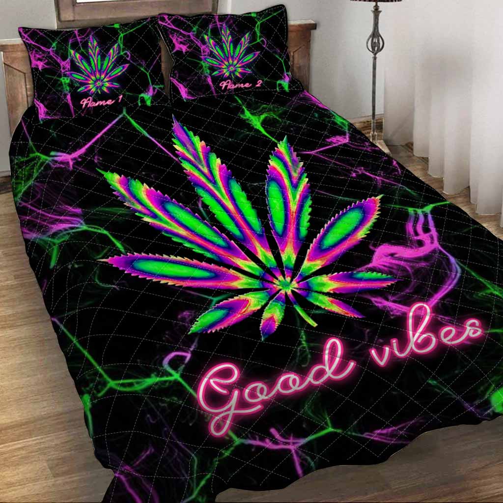 Good Vibes Sleeping High - Personalized Weed Quilt Set