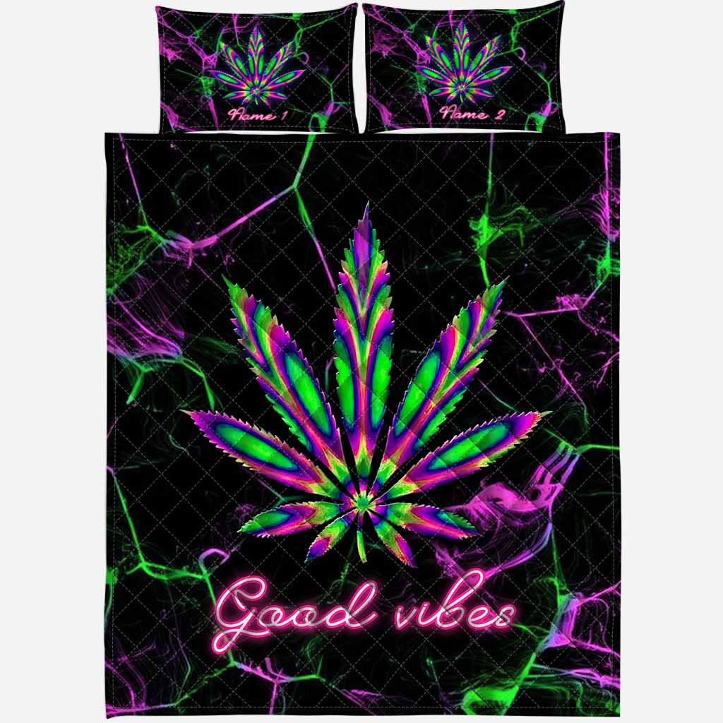 Good Vibes Sleeping High - Personalized Weed Quilt Set