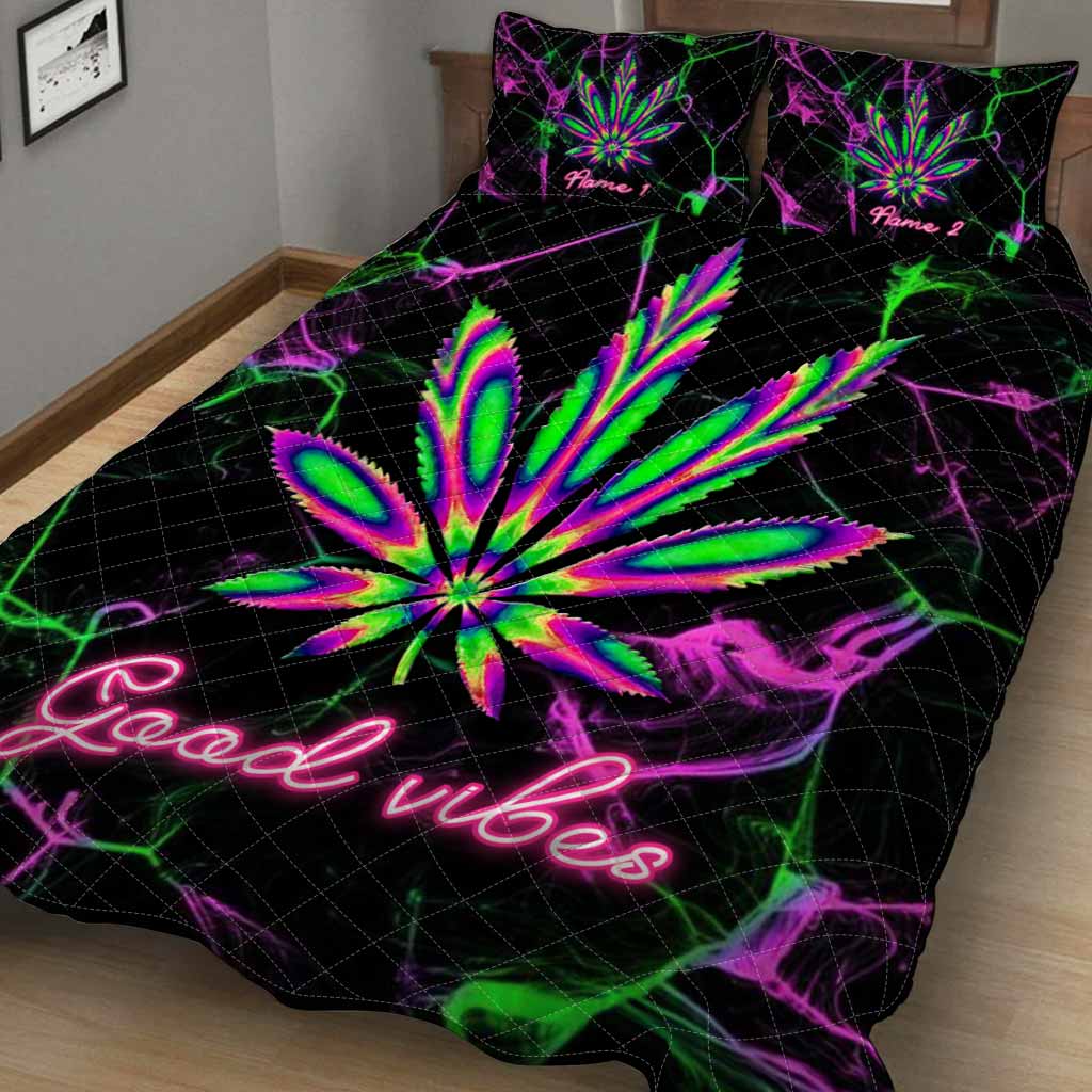 Good Vibes Sleeping High - Personalized Weed Quilt Set