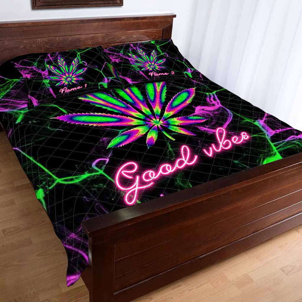 Good Vibes Sleeping High - Personalized Weed Quilt Set