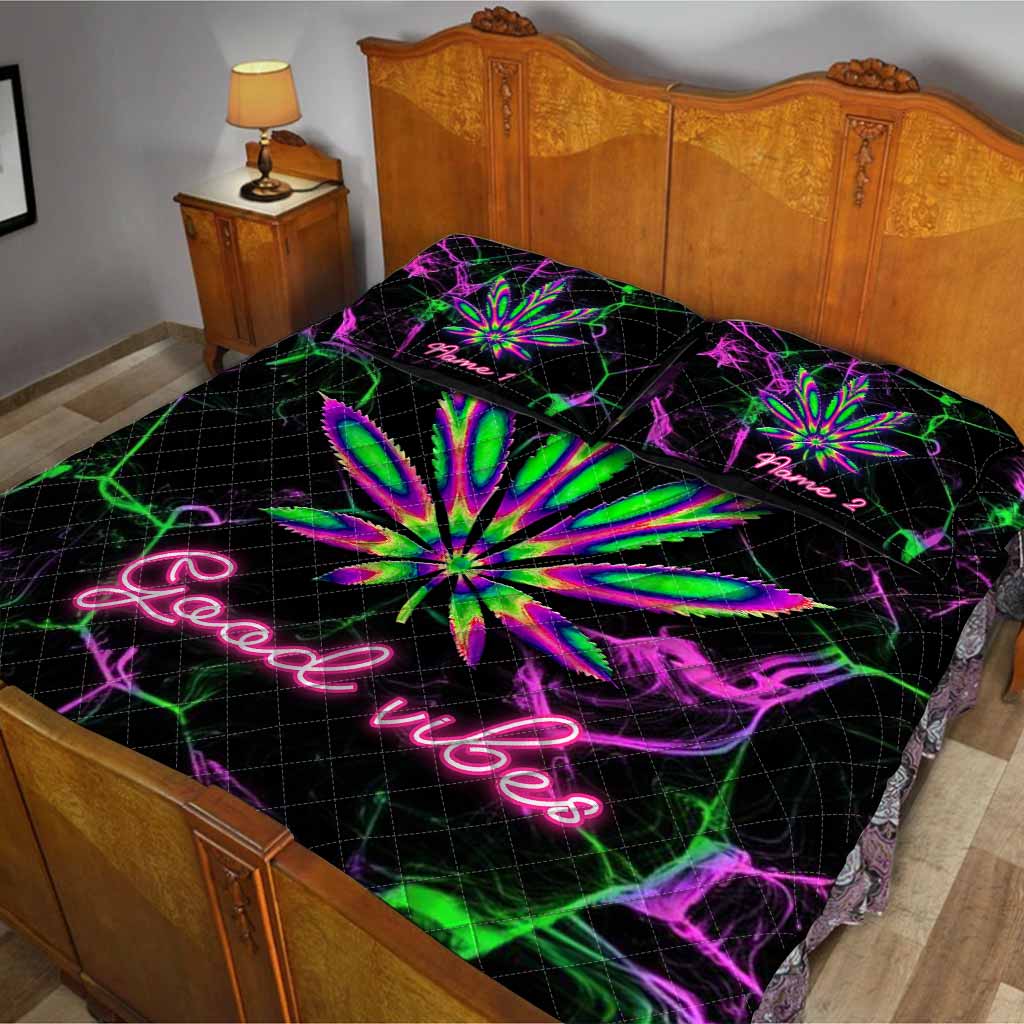 Good Vibes Sleeping High - Personalized Weed Quilt Set