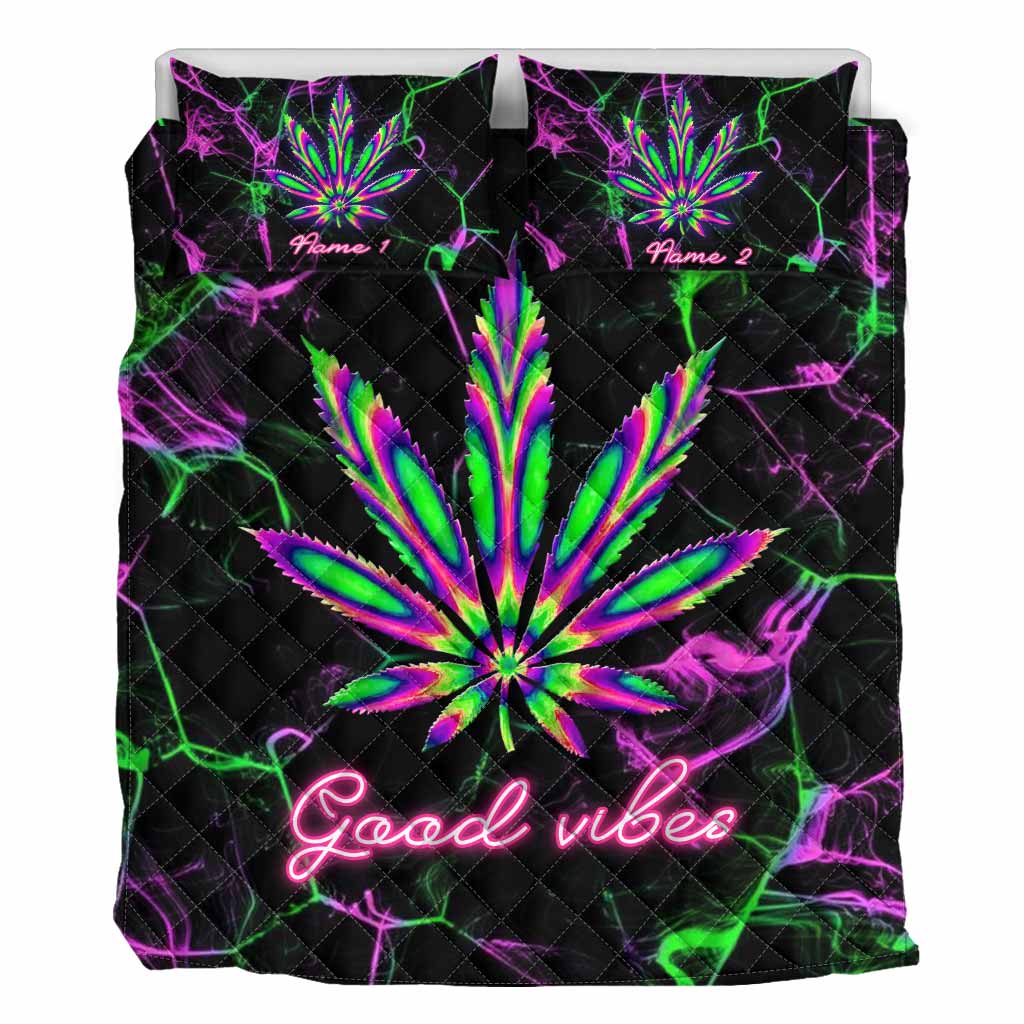 Good Vibes Sleeping High - Personalized Weed Quilt Set