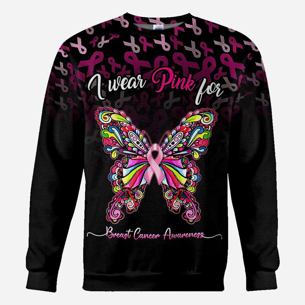 I Wear Pink For Breast Cancer Awareness Butterfly - Breast Cancer Awareness All Over T-shirt and Hoodie 0822
