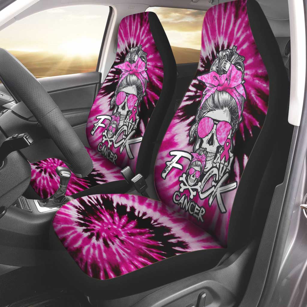 Fck Cancer Skull Automotive- Breast Cancer Awareness Seat Covers 0822
