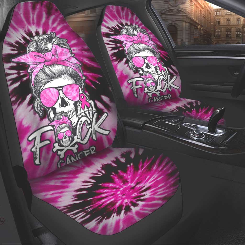 Fck Cancer Skull Automotive- Breast Cancer Awareness Seat Covers 0822