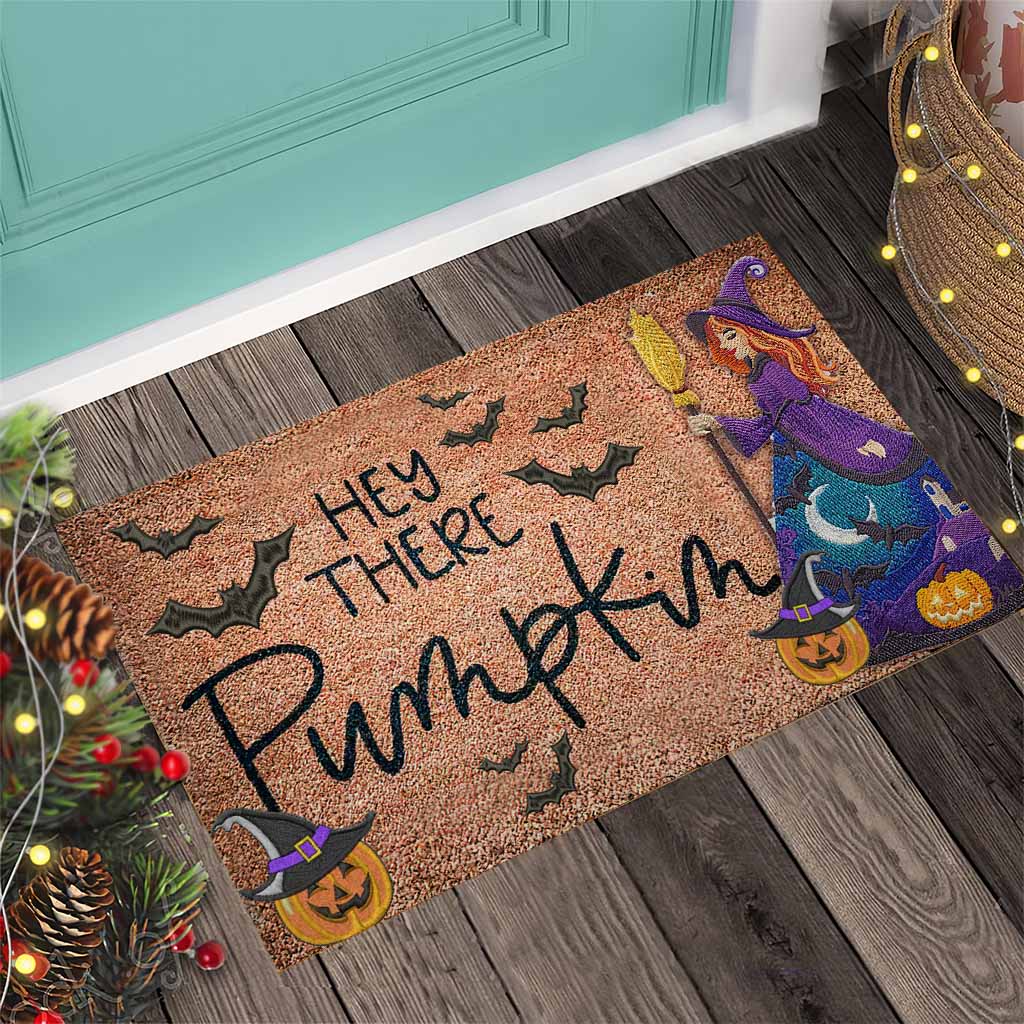 Hey There Pumpkin - Witch Coir Pattern Print Doormat