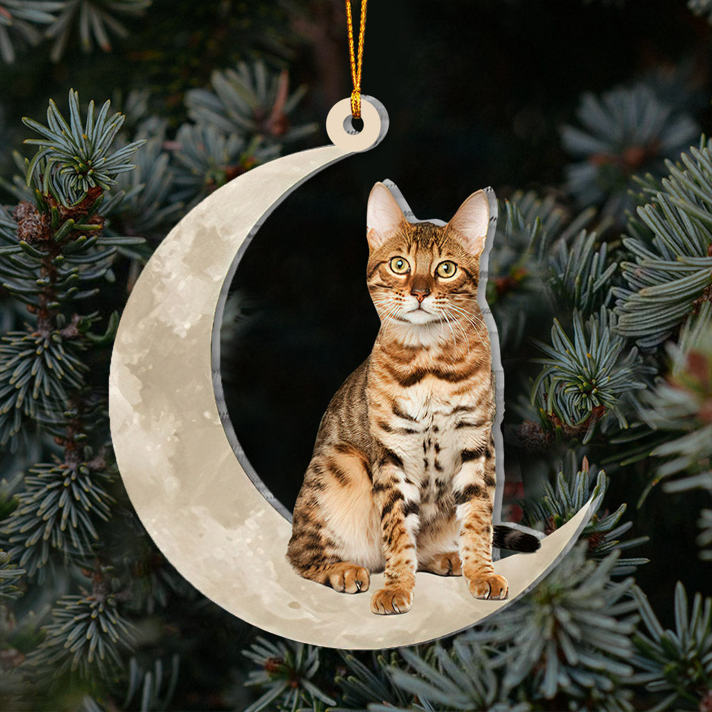 Bengal Cat Sits On The Moons - Cat Ornament (Printed On Both Sides) 1022